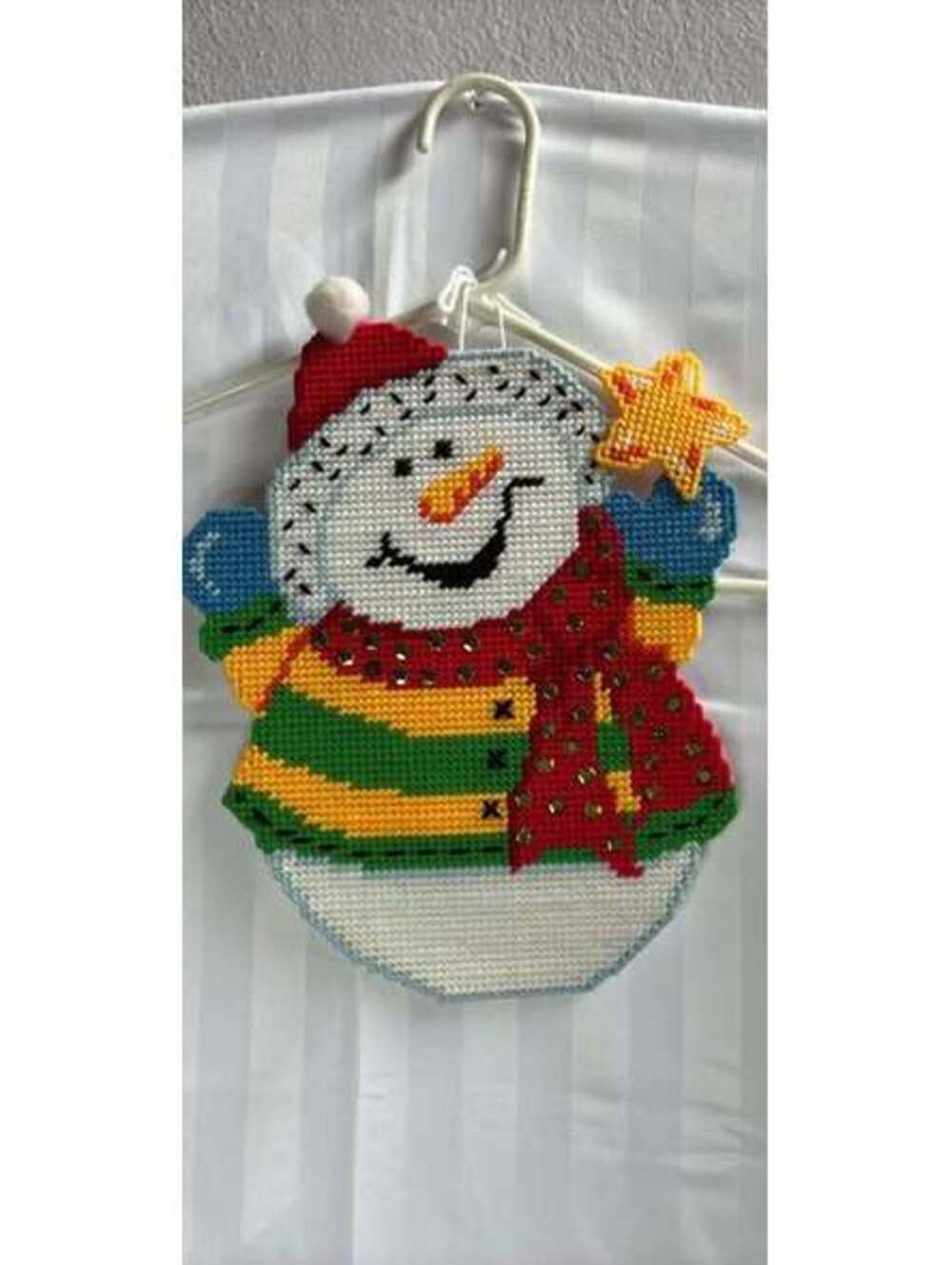 Handmade Plastic Canvas Snowman Wall Hanging